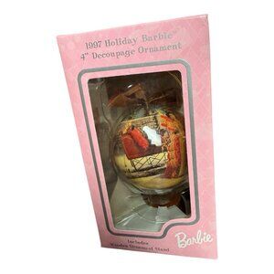 1997 Holiday Barbie Decoupage Christmas Ornament Mattel with Wooden Stand